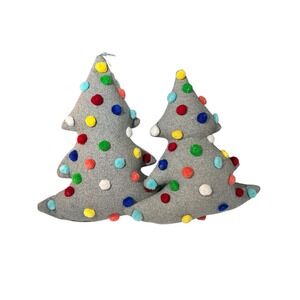 H for Happy Pom Pom Christmas Tree Throw Pillows Set of‎ 2 Gray Holiday Decor
